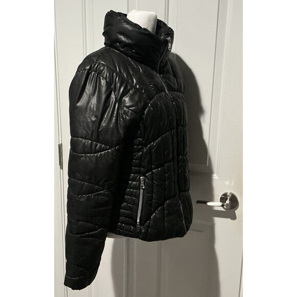 GUESS Coat Quilted Puffer Jacket Zipper Logo Black Women’s Size L - Picture 5 of 7